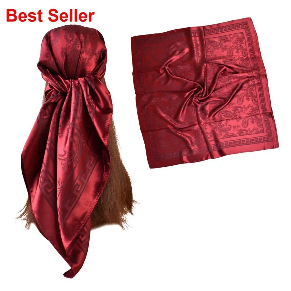 Silk Like Satin Head Scarf 35x35 Inch Square Bandana Neck Scarf